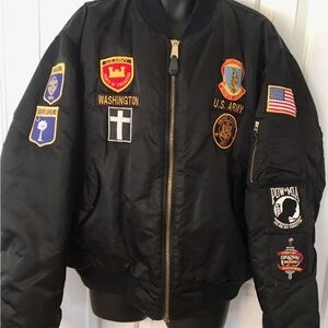 Men's Black Bomber Jacket with Patches